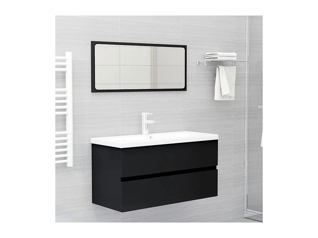 Mueble para lavabo negro de 90 x 38,5 x 45 cm de madera de ingeniería
