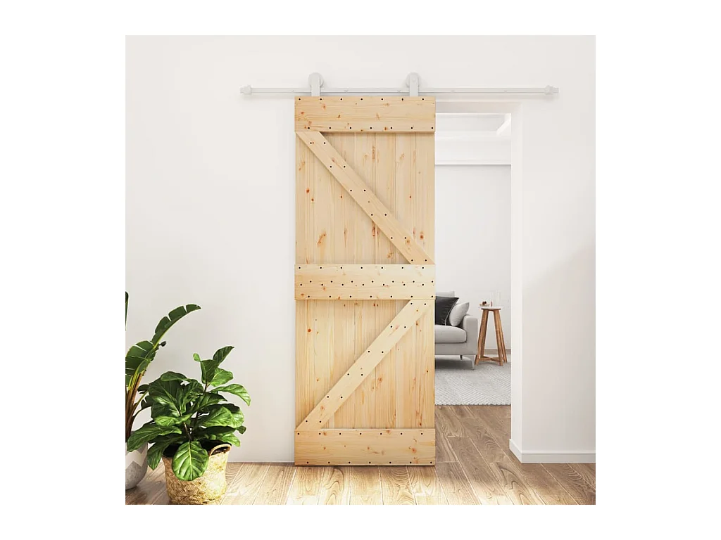 Kit porta scorrevole e ferramenta 80x210 cm in pino massello