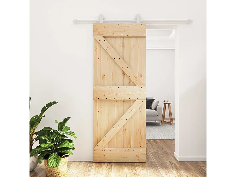 Porte coulissante et kit de quincaillerie 80x210 cm pin massif