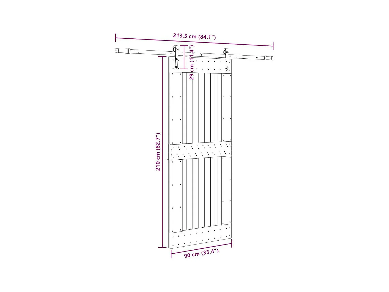 Porte coulissante et kit de quincaillerie 90x210 cm pin massif