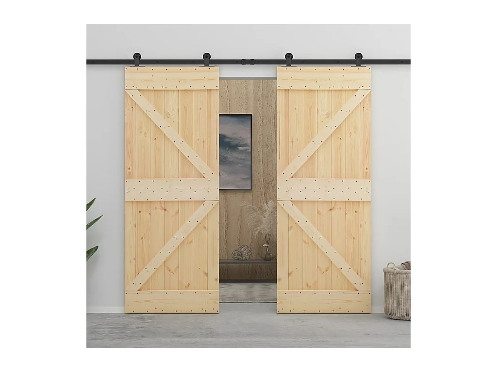 Porte coulissante avec kit de quincaillerie 80x210cm Pin massif