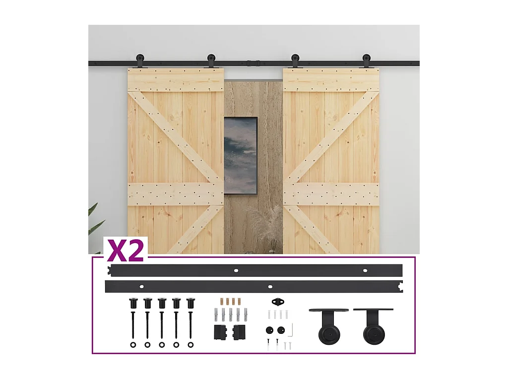 Porte coulissante avec kit de quincaillerie 80x210cm Pin massif