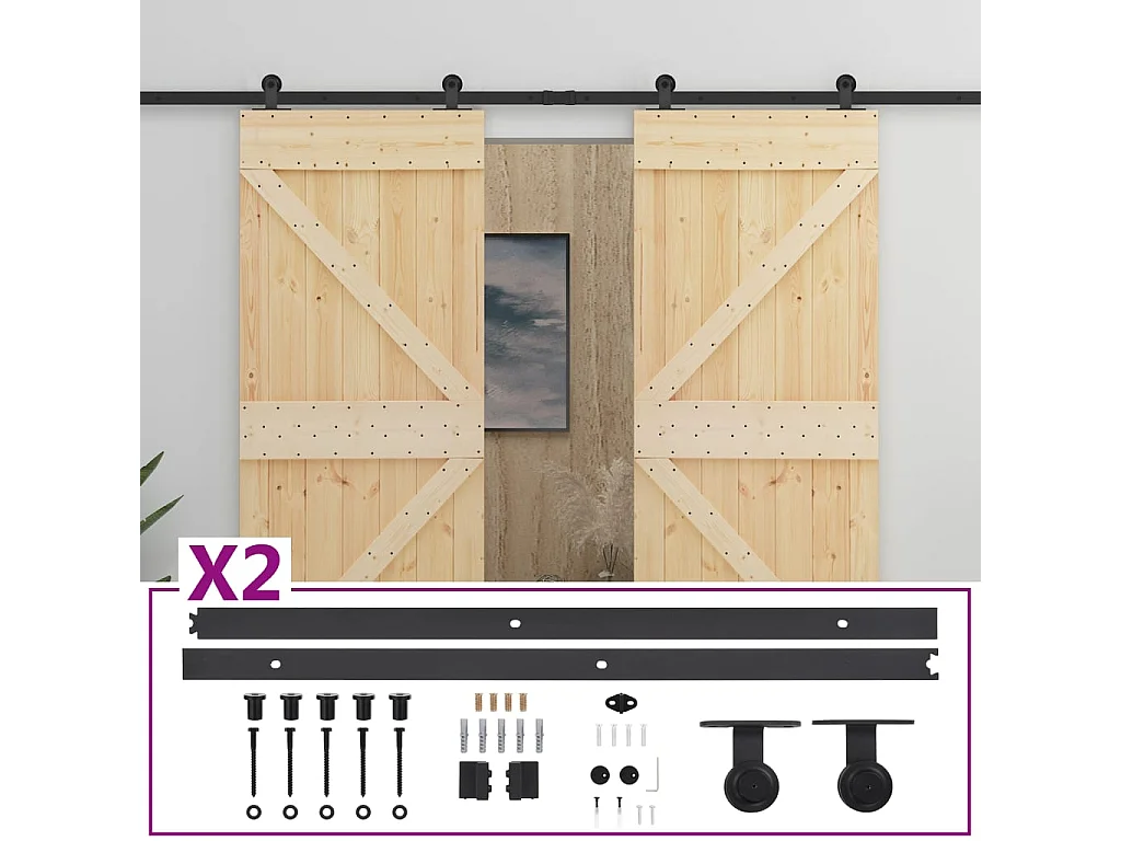 Porte coulissante avec kit de quincaillerie 80x210cm Pin massif