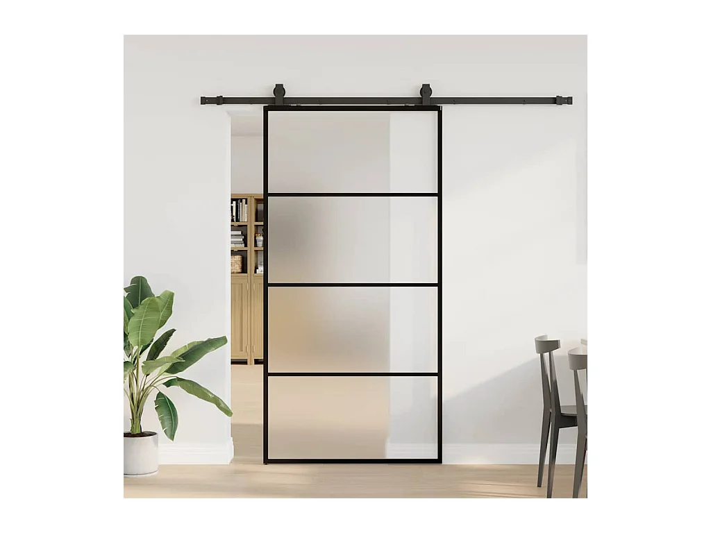 Schuifdeurbeslagset zwart 102x205cm ESG-glas