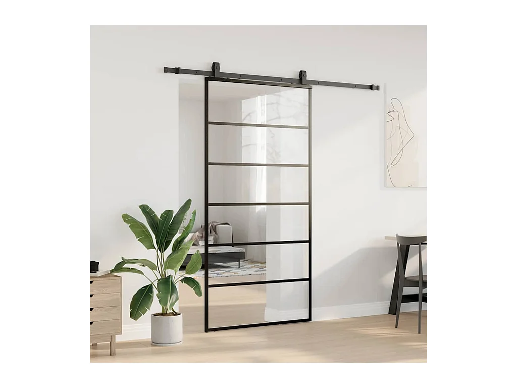 Schuifdeurbeslagset zwart 102x205cm ESG-glas