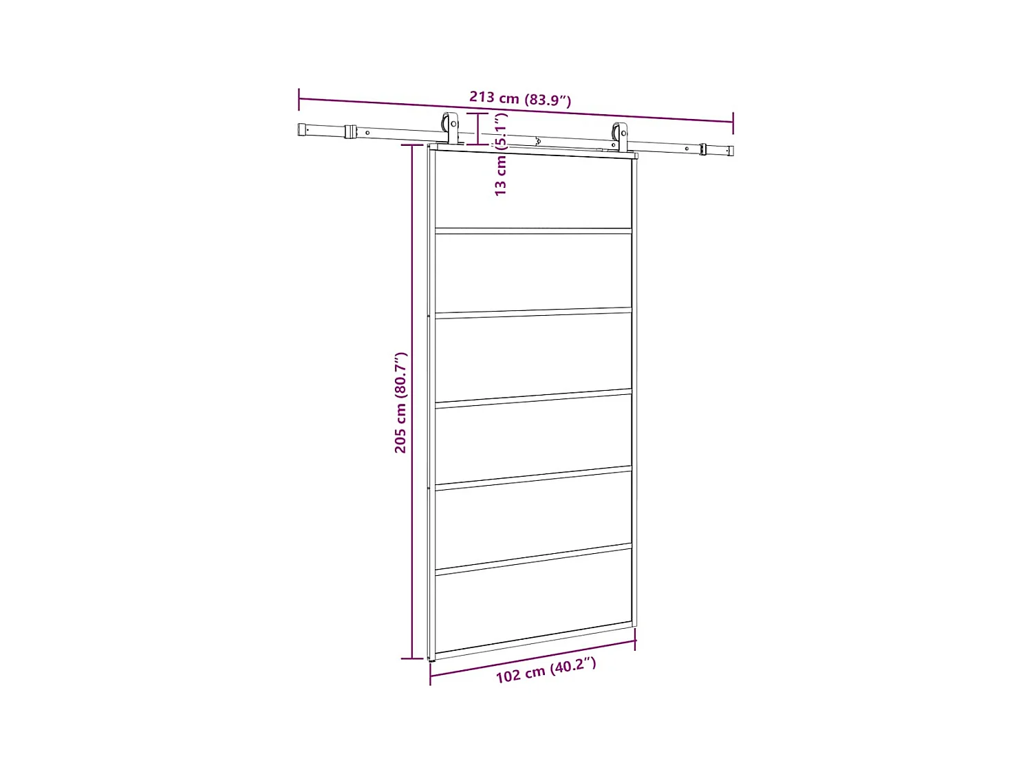 Schuifdeurbeslagset zwart 102x205cm ESG-glas