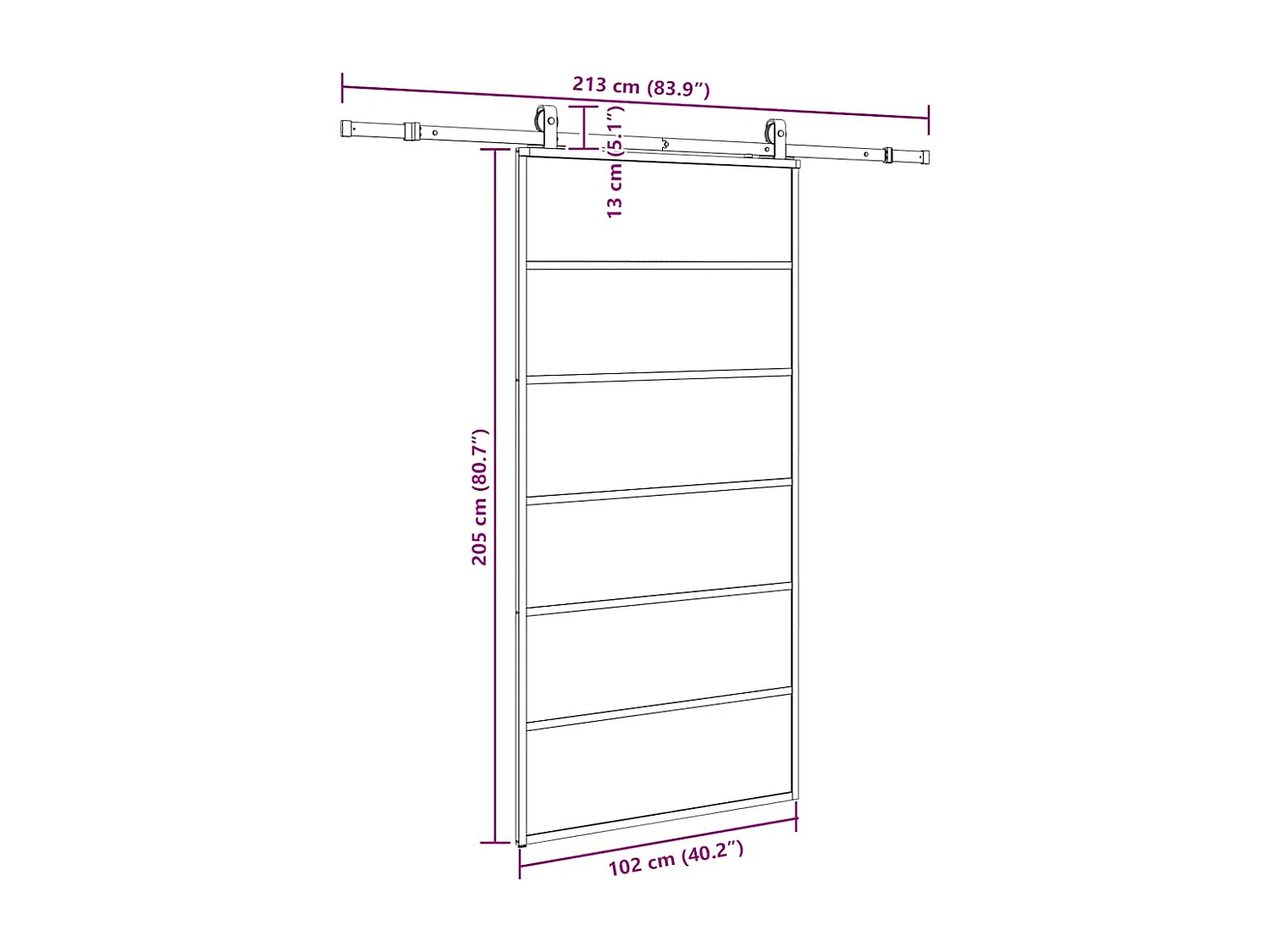 Porte coulissante kit de quincaillerie noir 102x205cm verre ESG