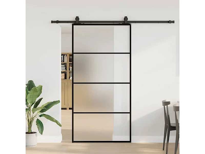 Porte coulissante kit de quincaillerie noir 102x205cm verre ESG