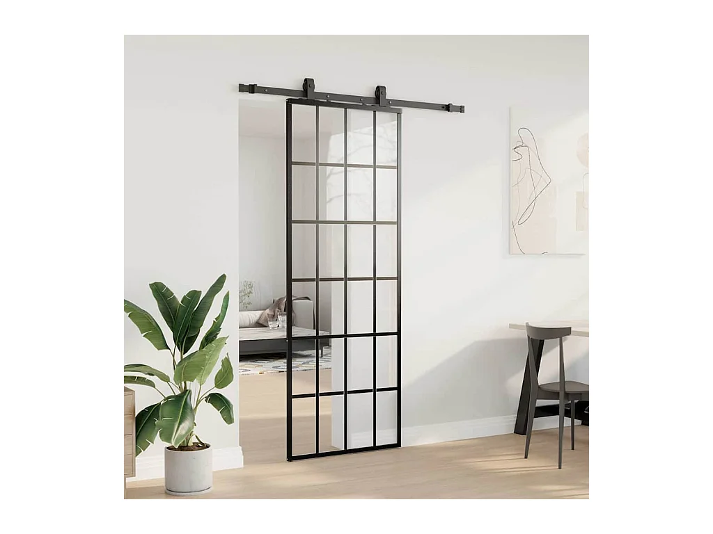 Schuifdeurbeslagset zwart 76x205 cm ESG-glas