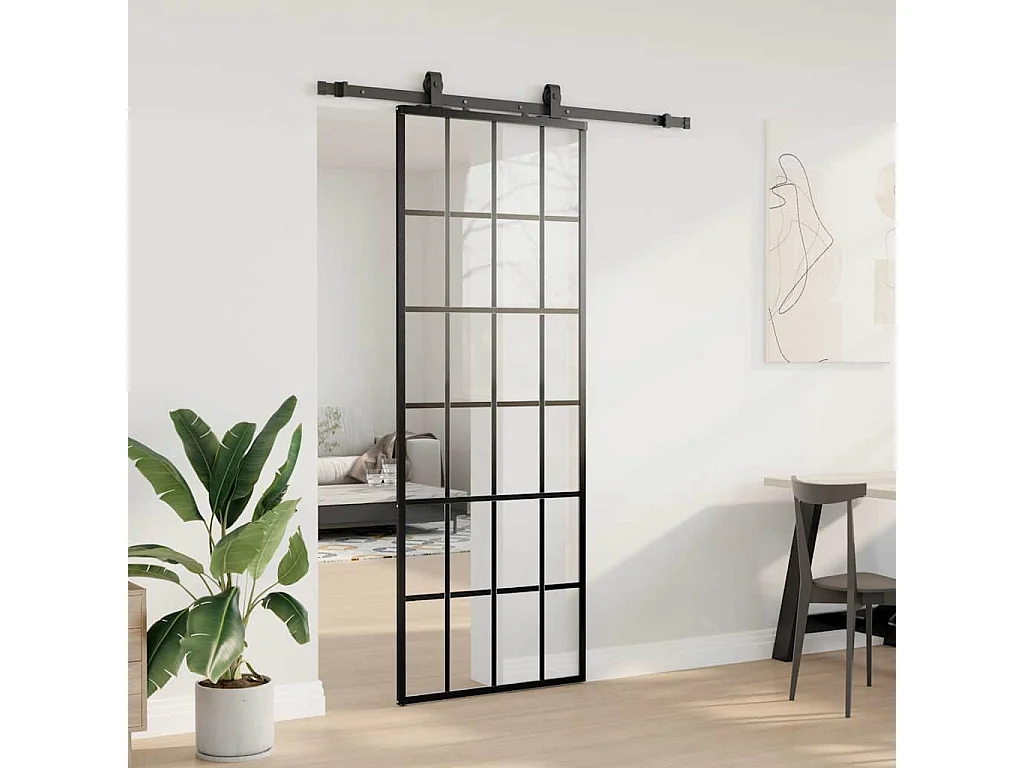 Kit ferramenta per porta scorrevole nero 76x205 cm vetro ESG
