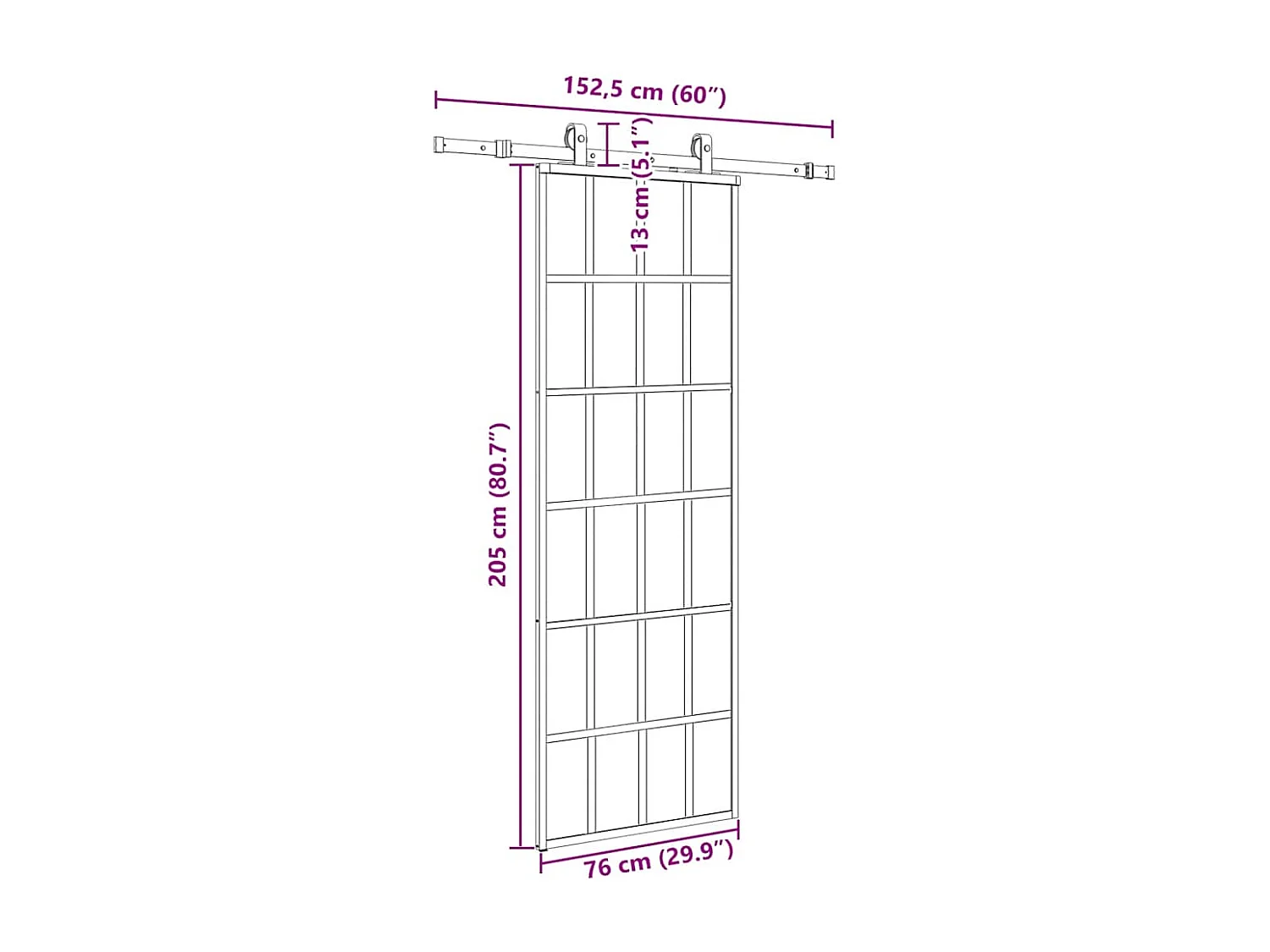 Kit ferramenta per porta scorrevole nero 76x205 cm vetro ESG