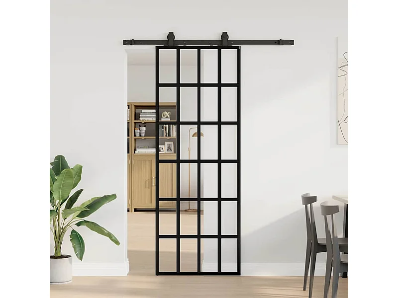 Kit herrajes para puerta corredera negra 76x205 cm cristal ESG