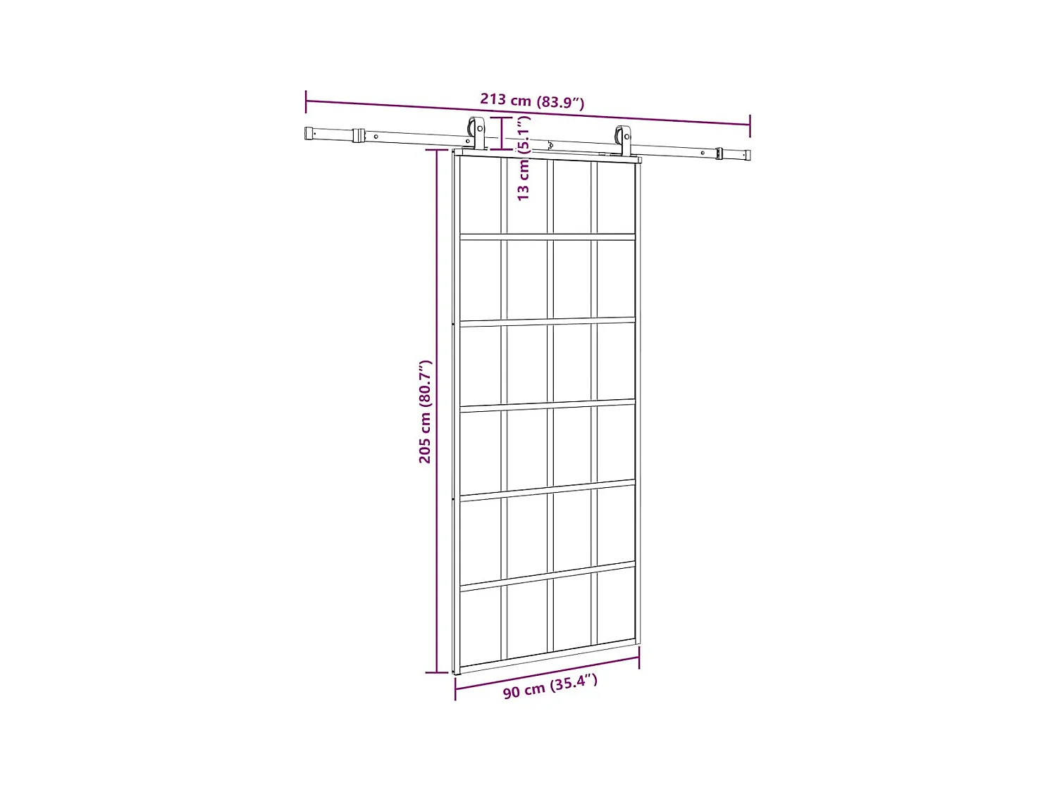 Kit herrajes para puerta corredera negra 90x205 cm cristal ESG