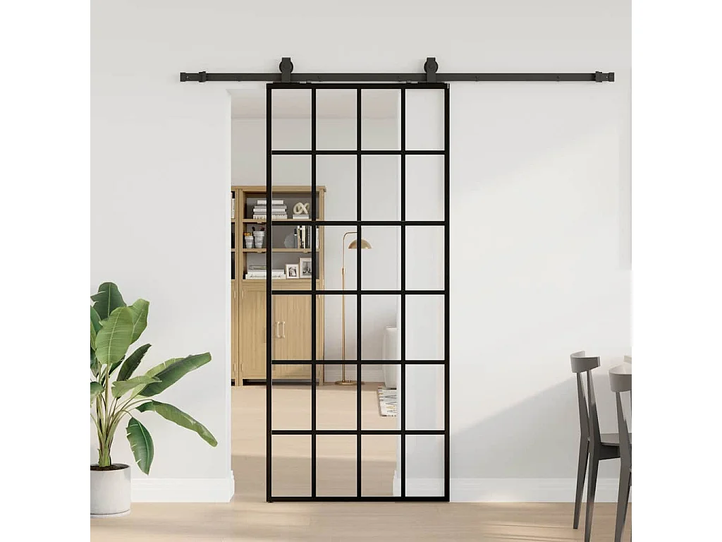 Porte coulissante kit de quincaillerie noir 90x205 cm verre ESG