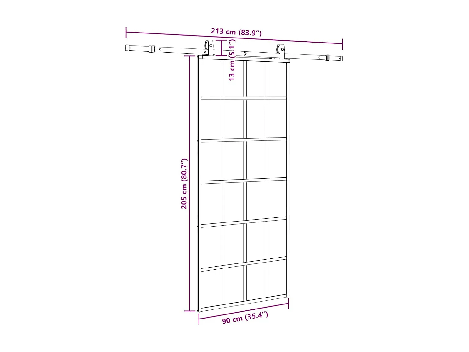 Porte coulissante kit de quincaillerie noir 90x205 cm verre ESG