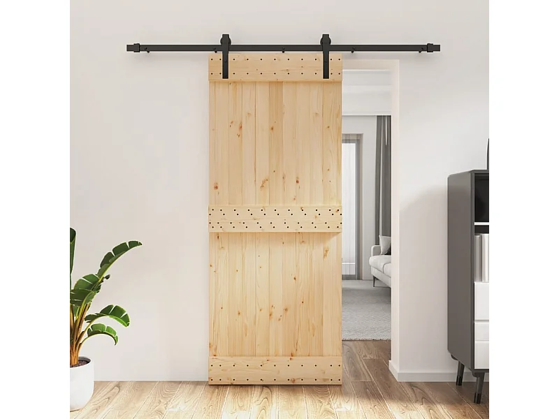 Kit puerta corredera y herrajes 85x210 cm pino macizo