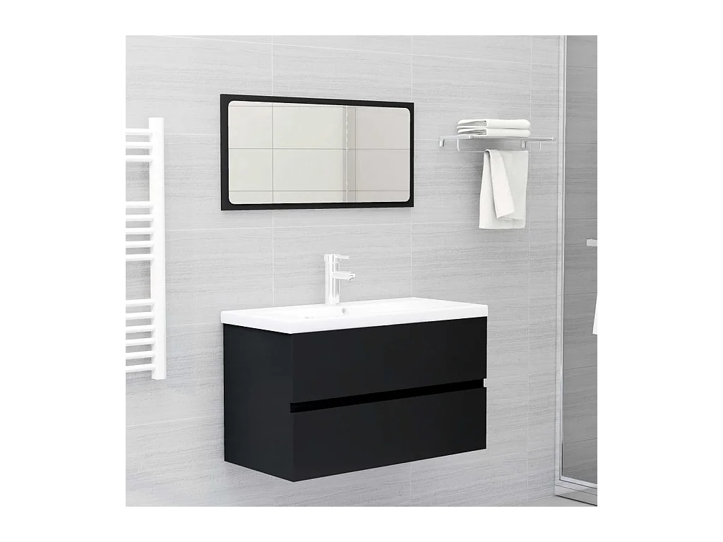 Mueble para lavabo negro de 80 x 38,5 x 45 cm de madera de ingeniería