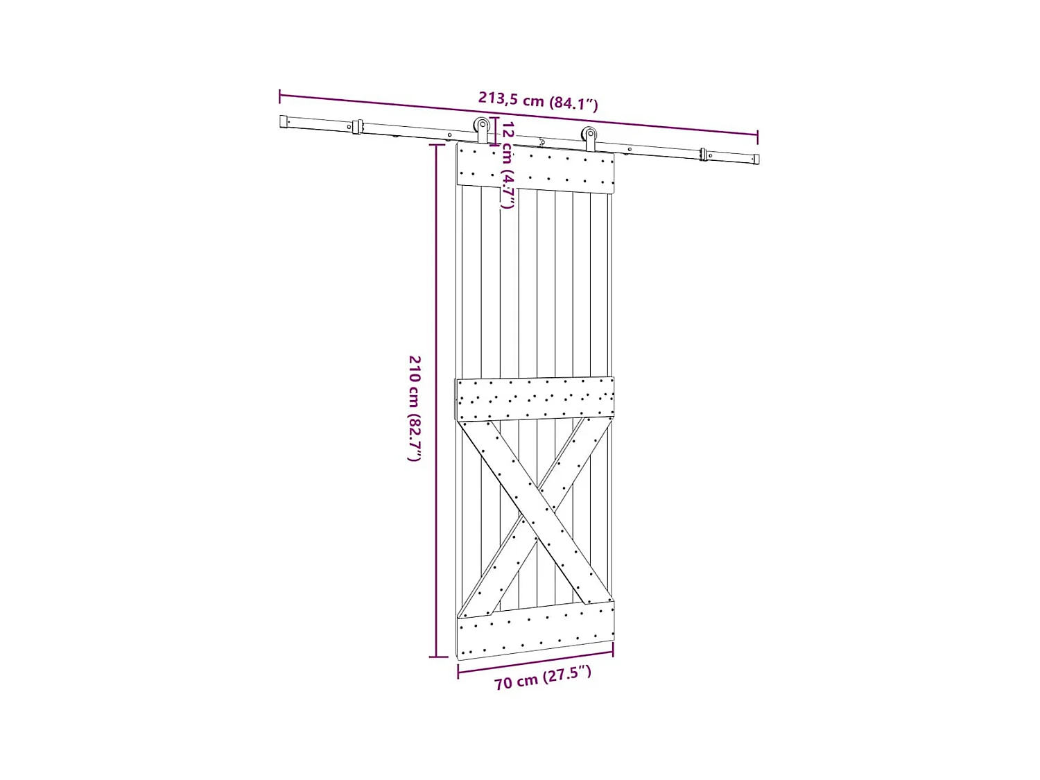 Porte coulissante et kit de quincaillerie 70x210 cm pin massif