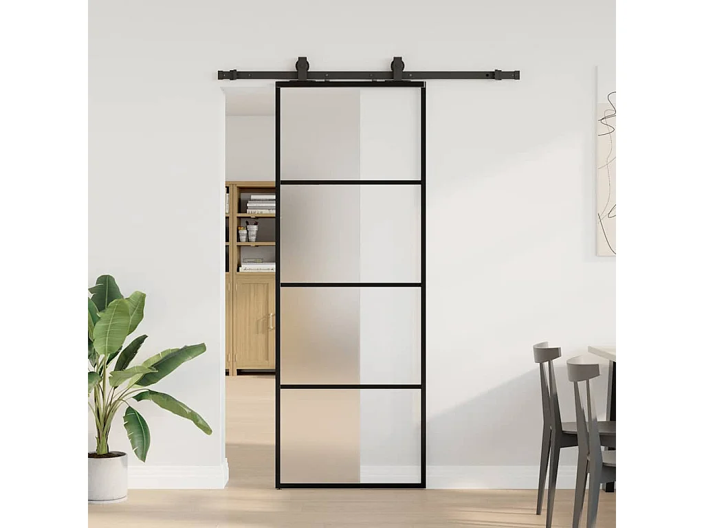 Porte coulissante kit de quincaillerie noir 76x205 cm verre ESG