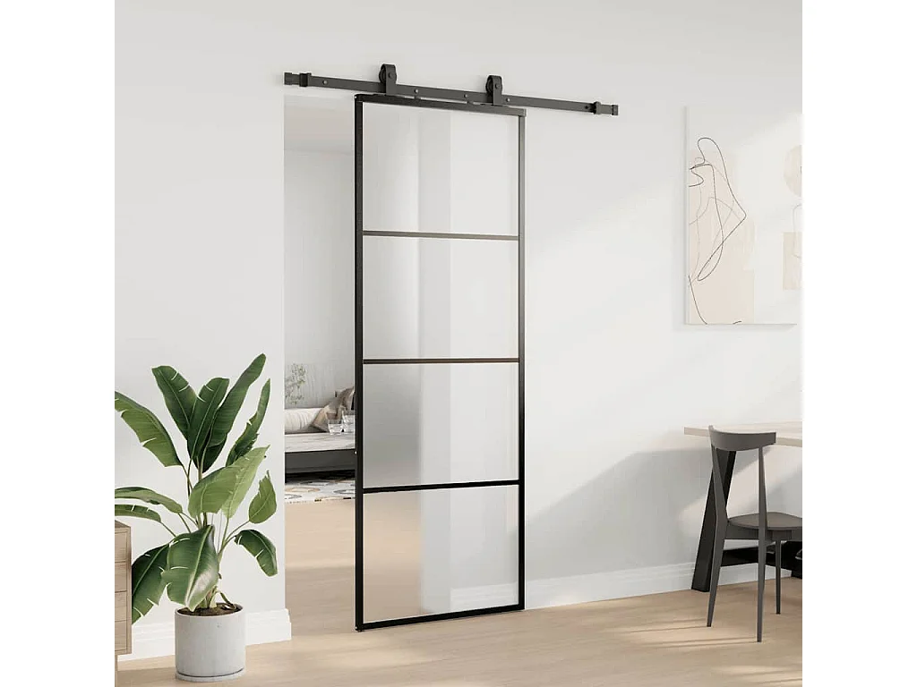 Porte coulissante kit de quincaillerie noir 76x205 cm verre ESG