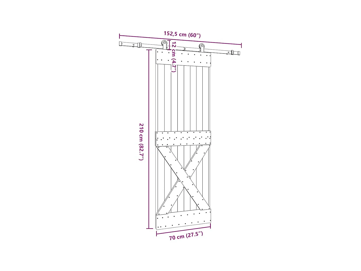 Kit porta scorrevole e ferramenta 70x210 cm in pino massello
