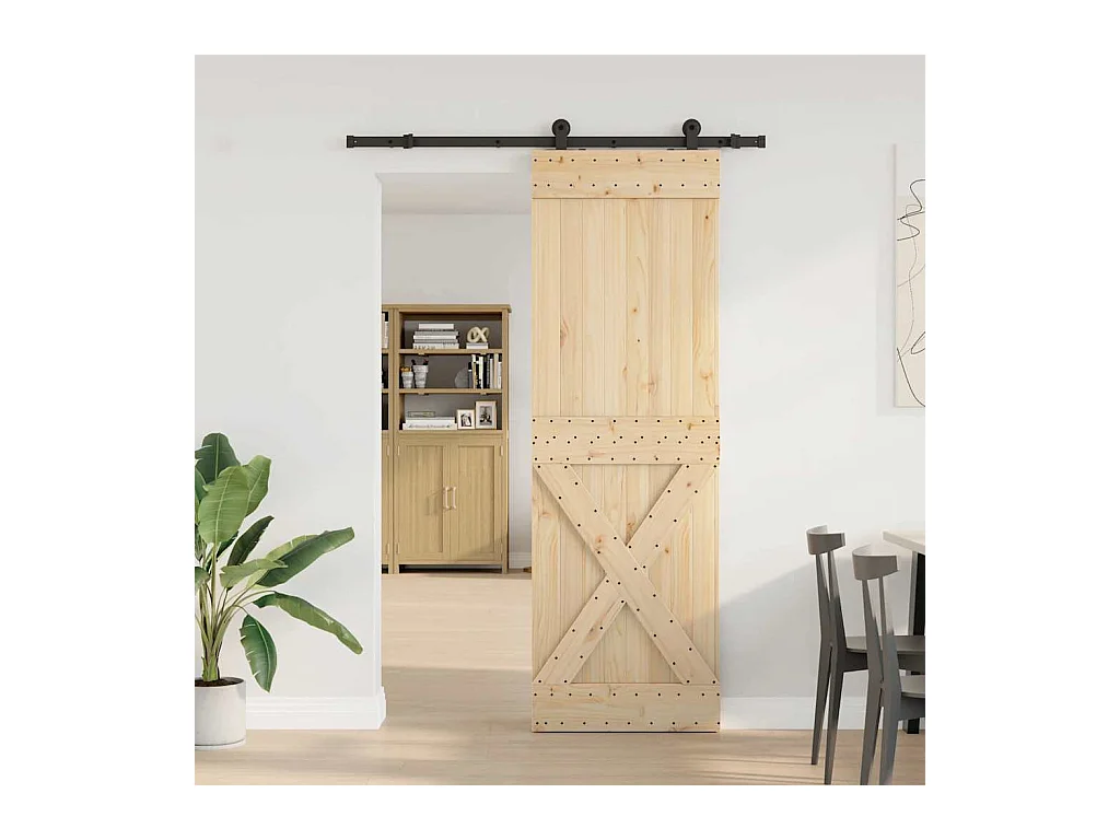 Kit puerta corredera y herrajes 70x210 cm pino macizo