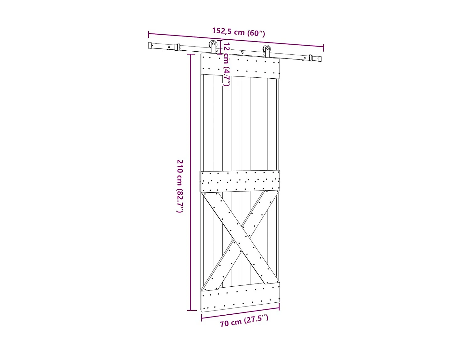 Kit puerta corredera y herrajes 70x210 cm pino macizo
