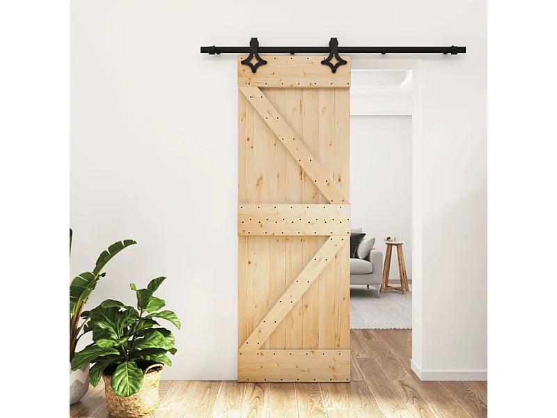 Kit puerta corredera y herrajes 70x210 cm pino macizo