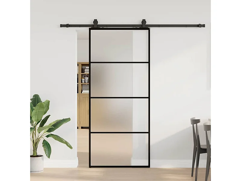 Schuifdeurbeslagset zwart 90x205 cm ESG-glas