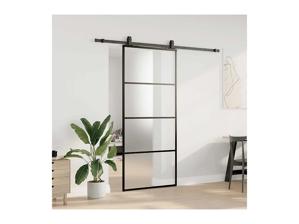 Schuifdeurbeslagset zwart 90x205 cm ESG-glas