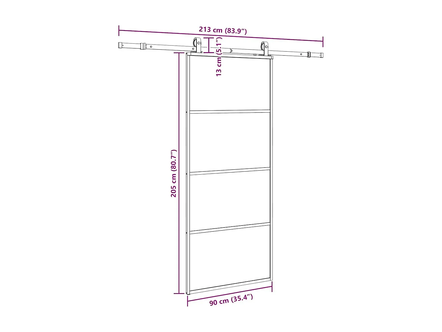 Schuifdeurbeslagset zwart 90x205 cm ESG-glas
