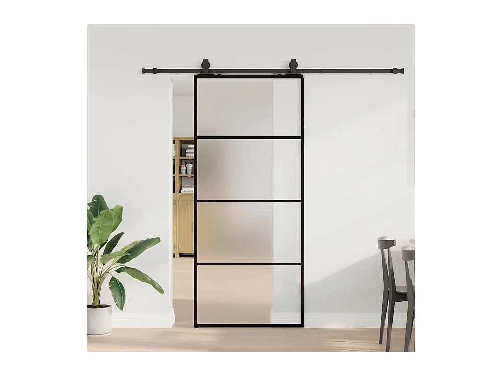 Schiebetürbeschlagsatz schwarz 90x205 cm ESG Glas