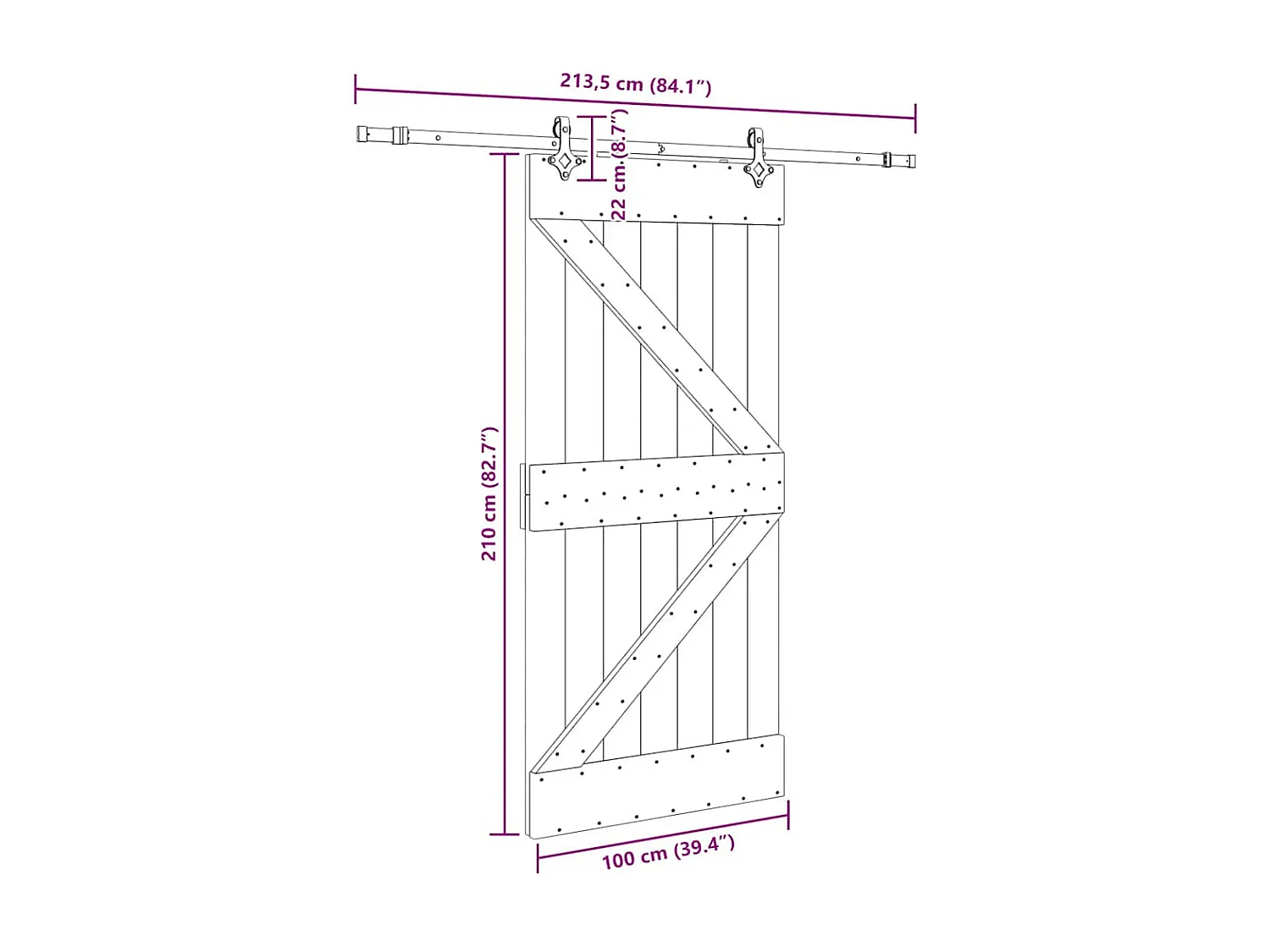 Porte coulissante et kit de quincaillerie 100x210 cm pin massif