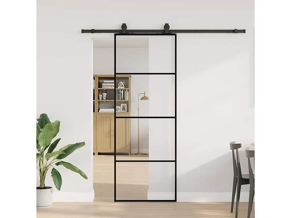 Porte coulissante kit de quincaillerie noir 76x205 cm verre ESG