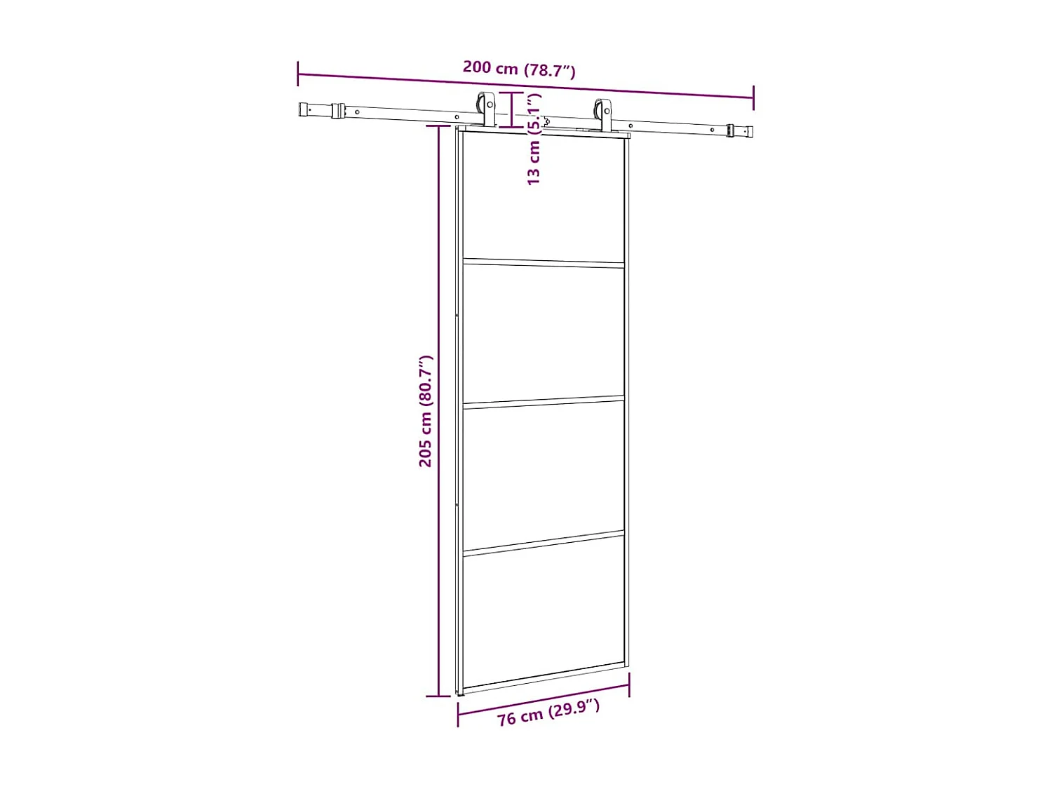Porte coulissante kit de quincaillerie noir 76x205 cm verre ESG