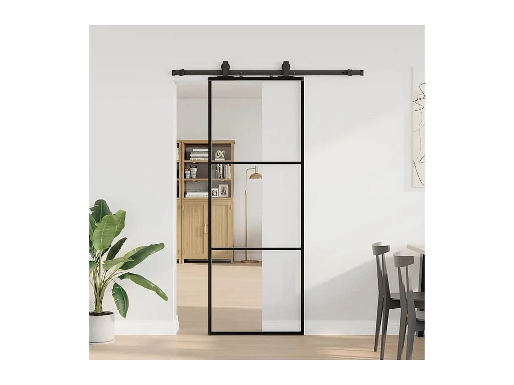 Porte coulissante kit de quincaillerie noir 76x205 cm verre ESG
