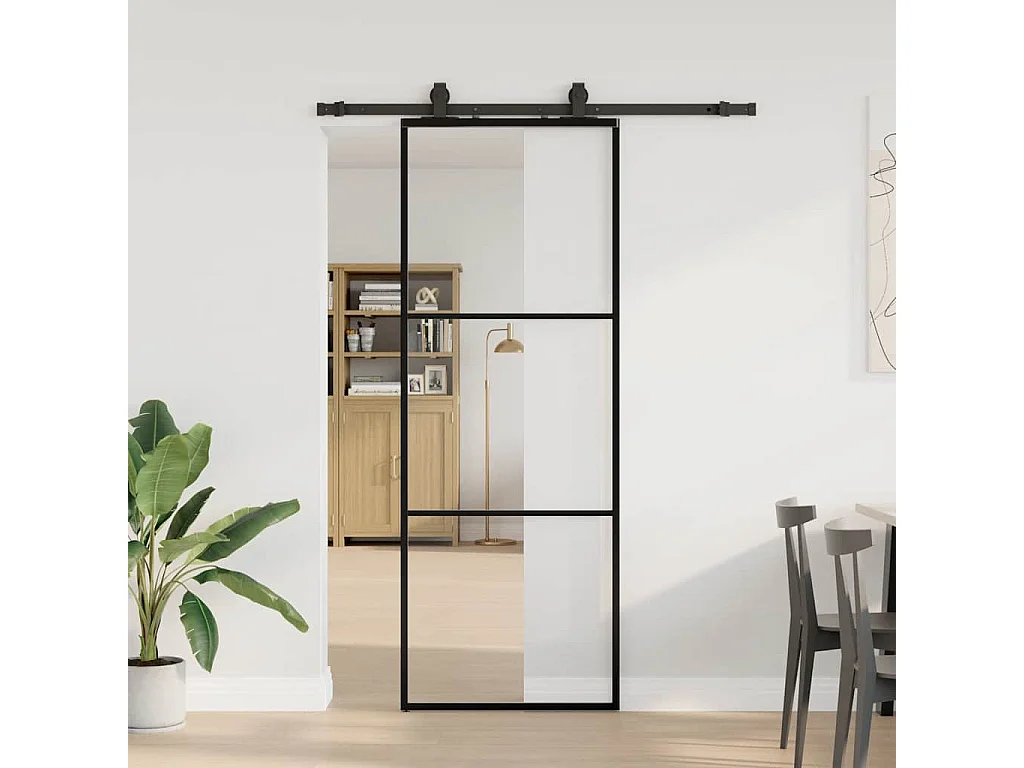 Schuifdeurbeslagset zwart 76x205 cm ESG-glas