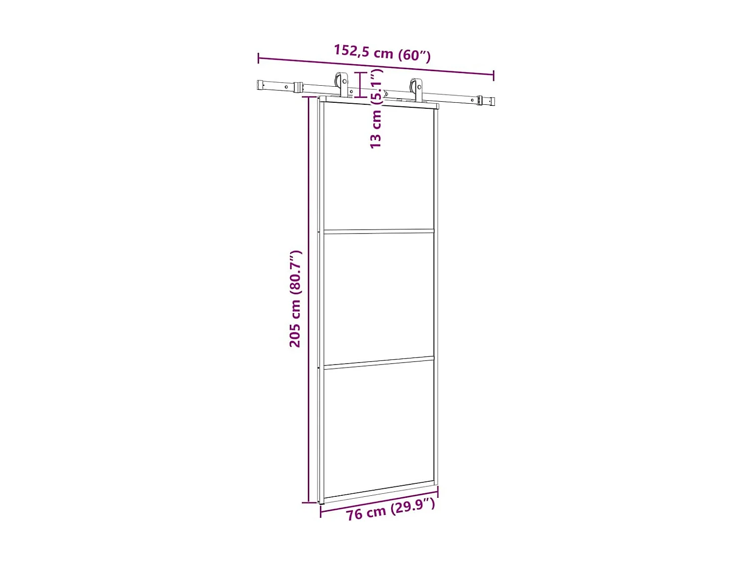 Schuifdeurbeslagset zwart 76x205 cm ESG-glas