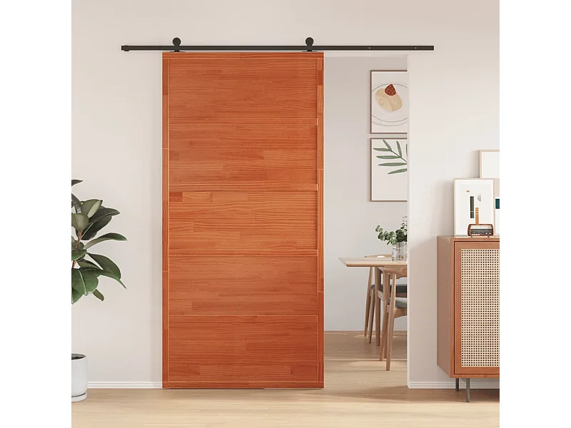 Puerta de granero de cera marrón 100x208 cm madera maciza de pino