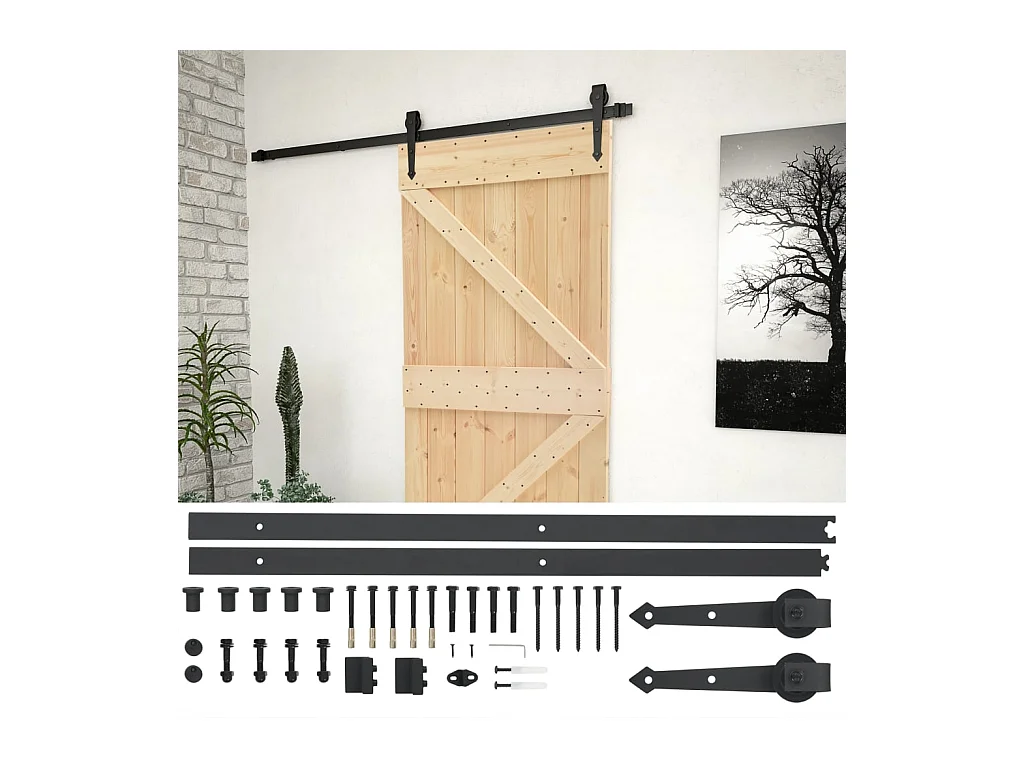 Schuifdeur met beslagset 90x210cm Massief grenen