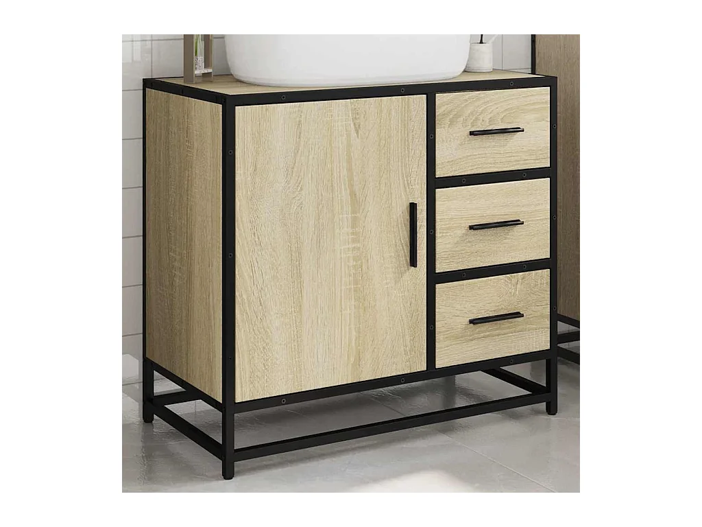 Armoire lavabo de salle de bain chêne sonoma bois d'ingénierie