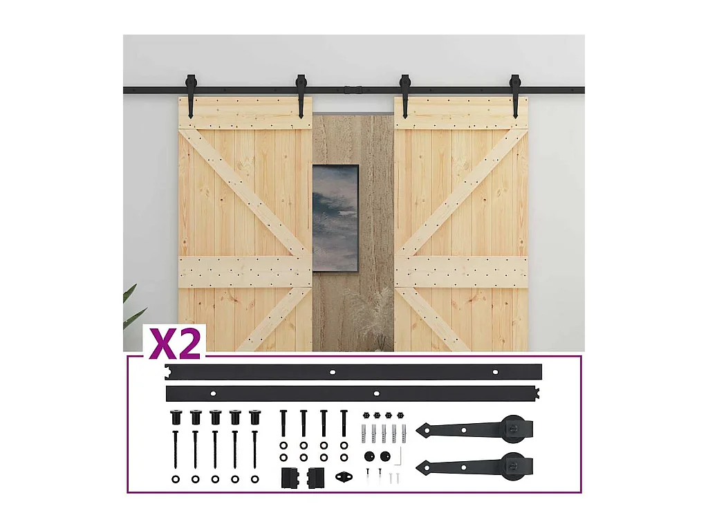 Schuifdeur met beslagset 80x210cm Massief grenen