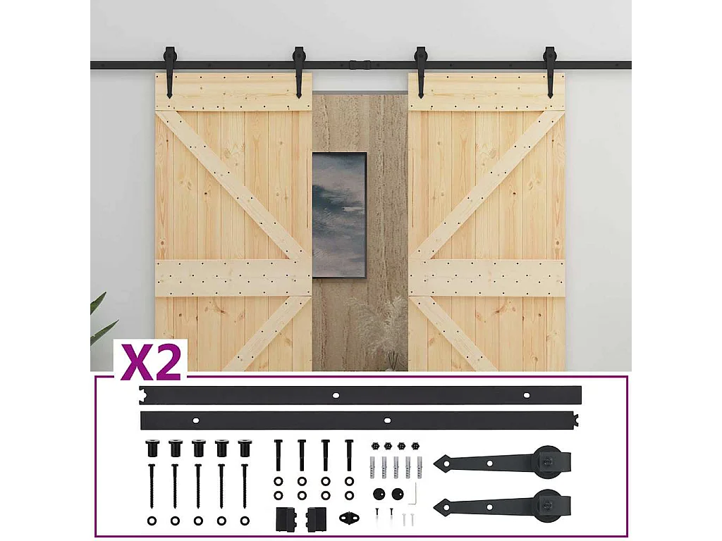 Porte coulissante avec kit de quincaillerie 80x210cm Pin massif