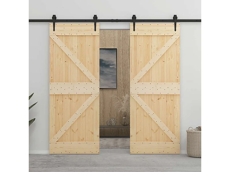 Porte coulissante avec kit de quincaillerie 80x210cm Pin massif