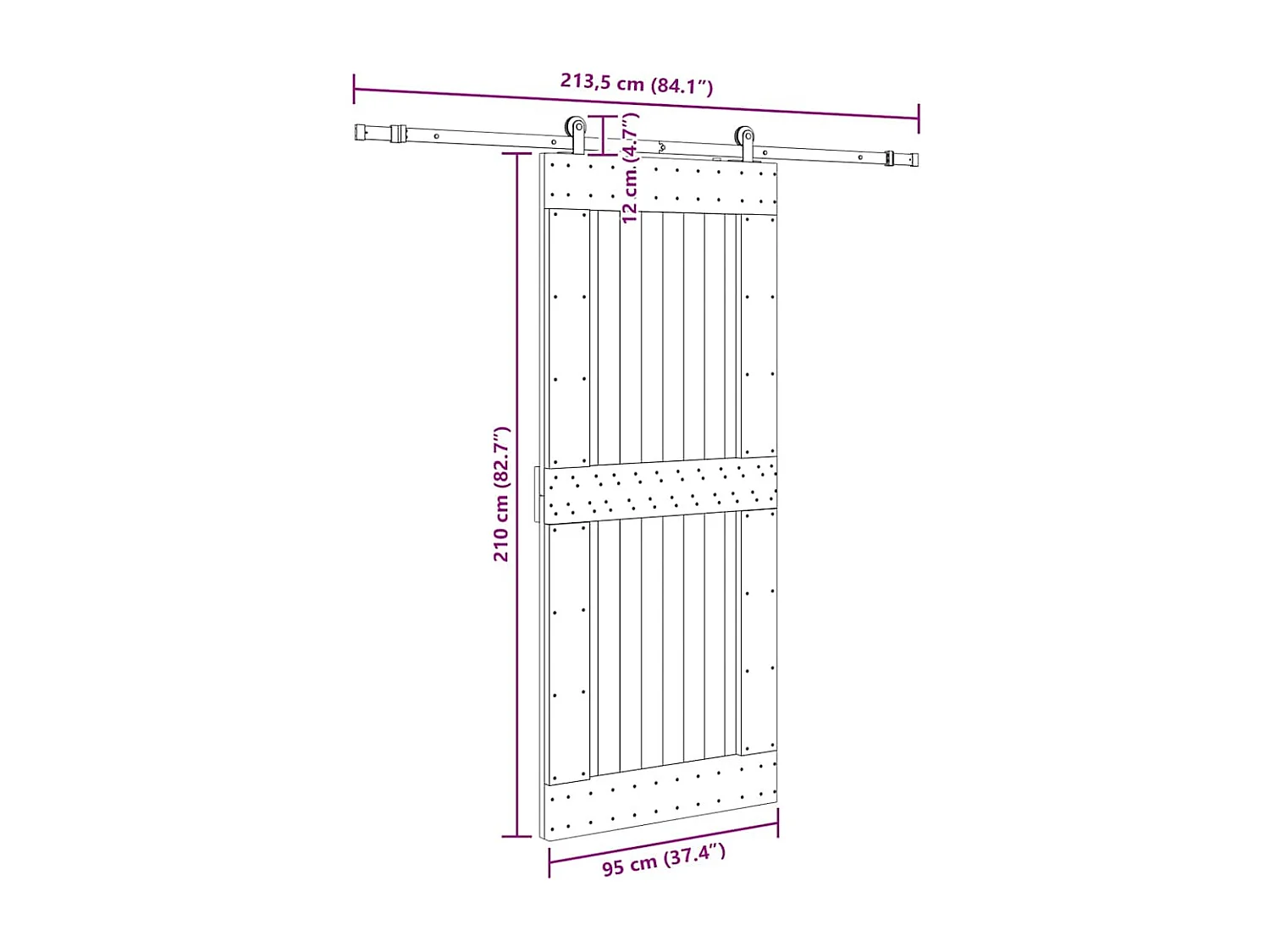 Kit porta scorrevole e ferramenta 95x210 cm in pino massello
