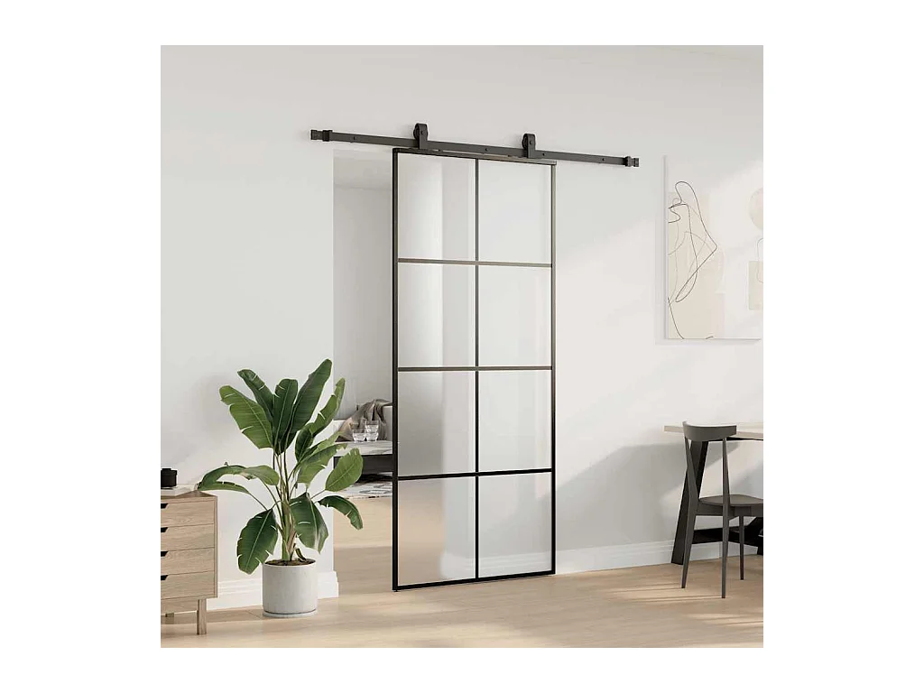 Porte coulissante kit de quincaillerie noir 90x205 cm verre ESG