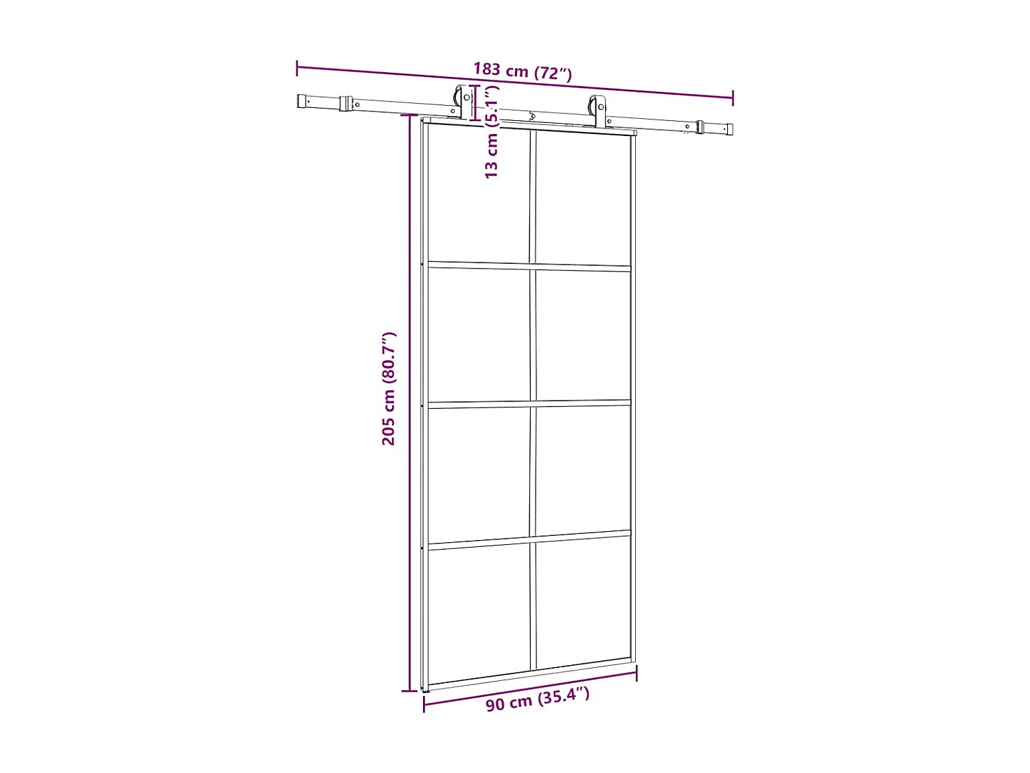 Schiebetürbeschlagsatz schwarz 90x205 cm ESG Glas