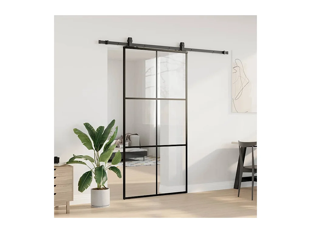 Porte coulissante kit de quincaillerie noir 102x205cm verre ESG