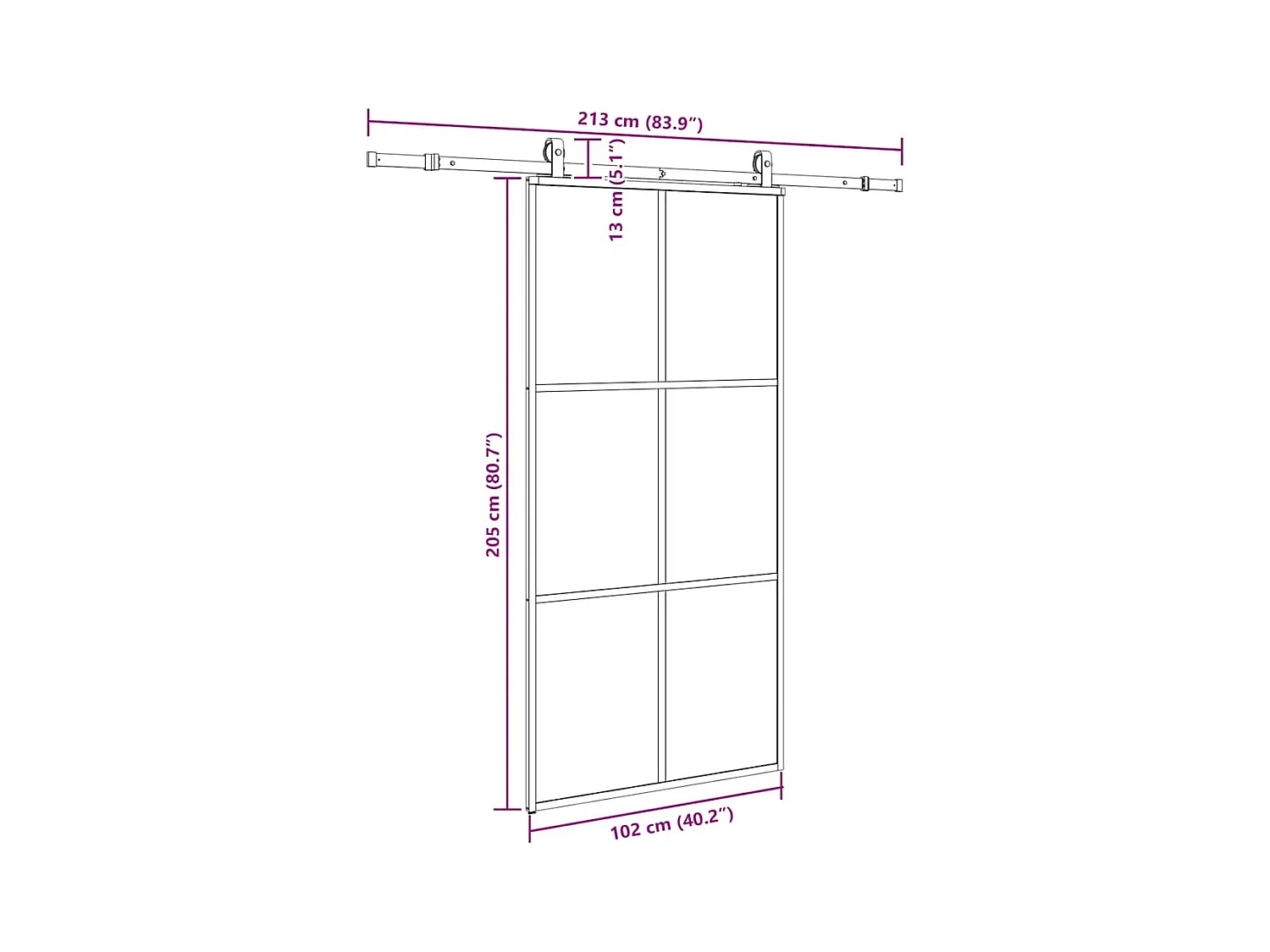 Porte coulissante kit de quincaillerie noir 102x205cm verre ESG