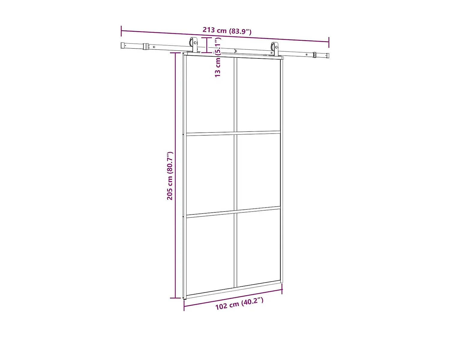 Porte coulissante kit de quincaillerie noir 102x205cm verre ESG